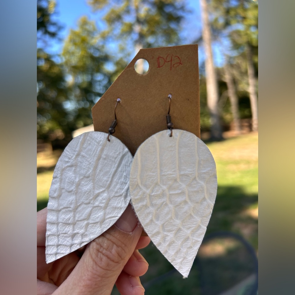 White Textured Leather Earrings